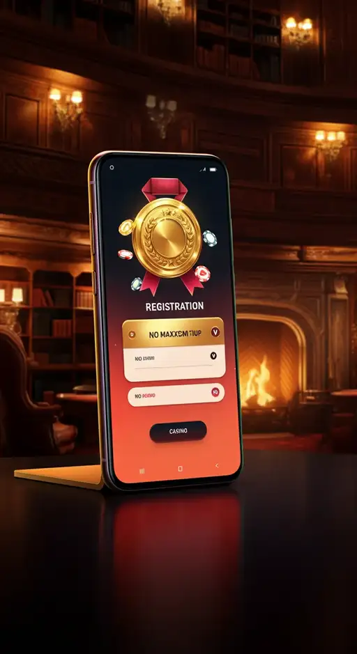 Registratieformulier van MaxiSpin Casino op een mobiel scherm, met velden voor gebruikersnaam, wachtwoord en valuta.